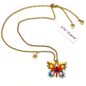 BETSEY JOHNSON Slide ‘Love Fest’ Butterfly or Dragonfly Crystal Necklace NEW NWT
